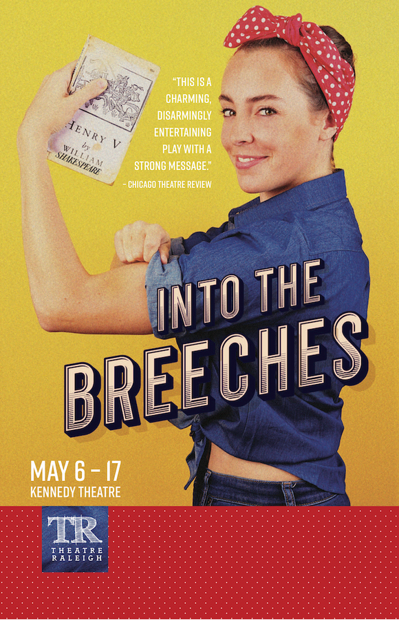 into the breeches poster. woman flexing her arm muscles
