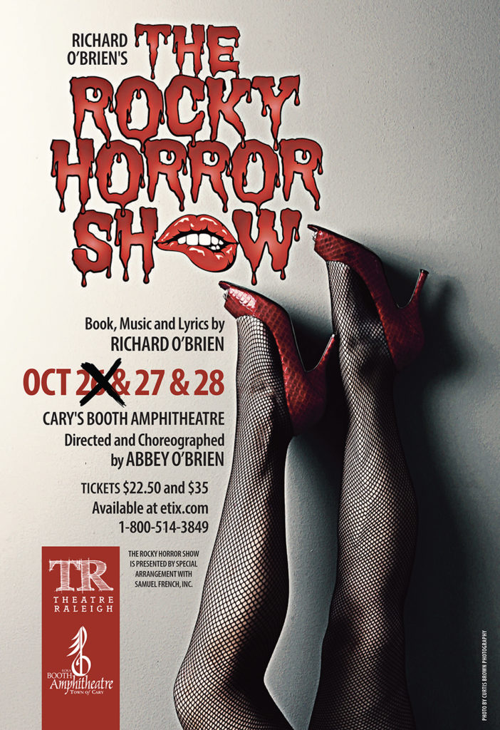 A woman's legs are stretching from the bottom of the poster, clad in red high heels.